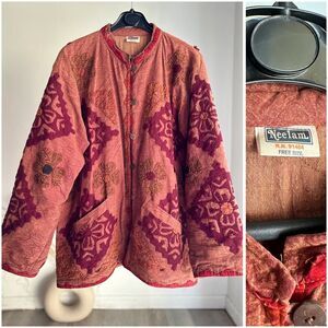 Neelam Embroidered Cotton Quilted Jacket Free Size Boho Lagenlook Artsy Patchwor